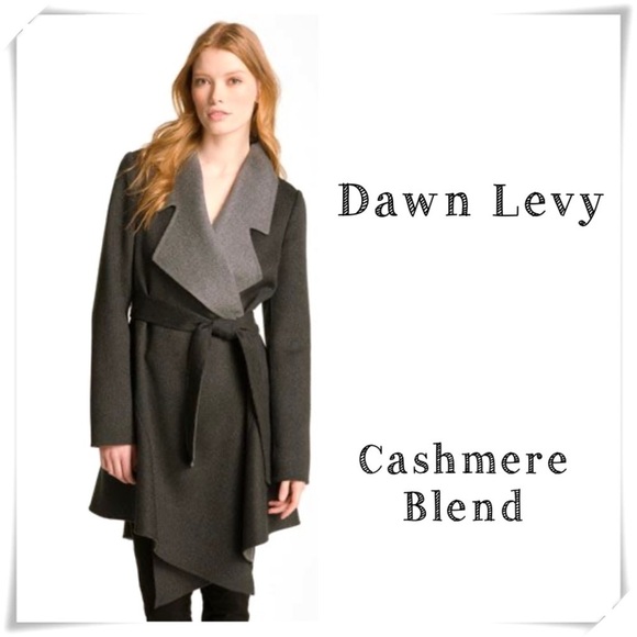 DAWN Levy Design Cashmere Blend Wrapped Coat in Color Block Charcoal Gray - Picture 1 of 10